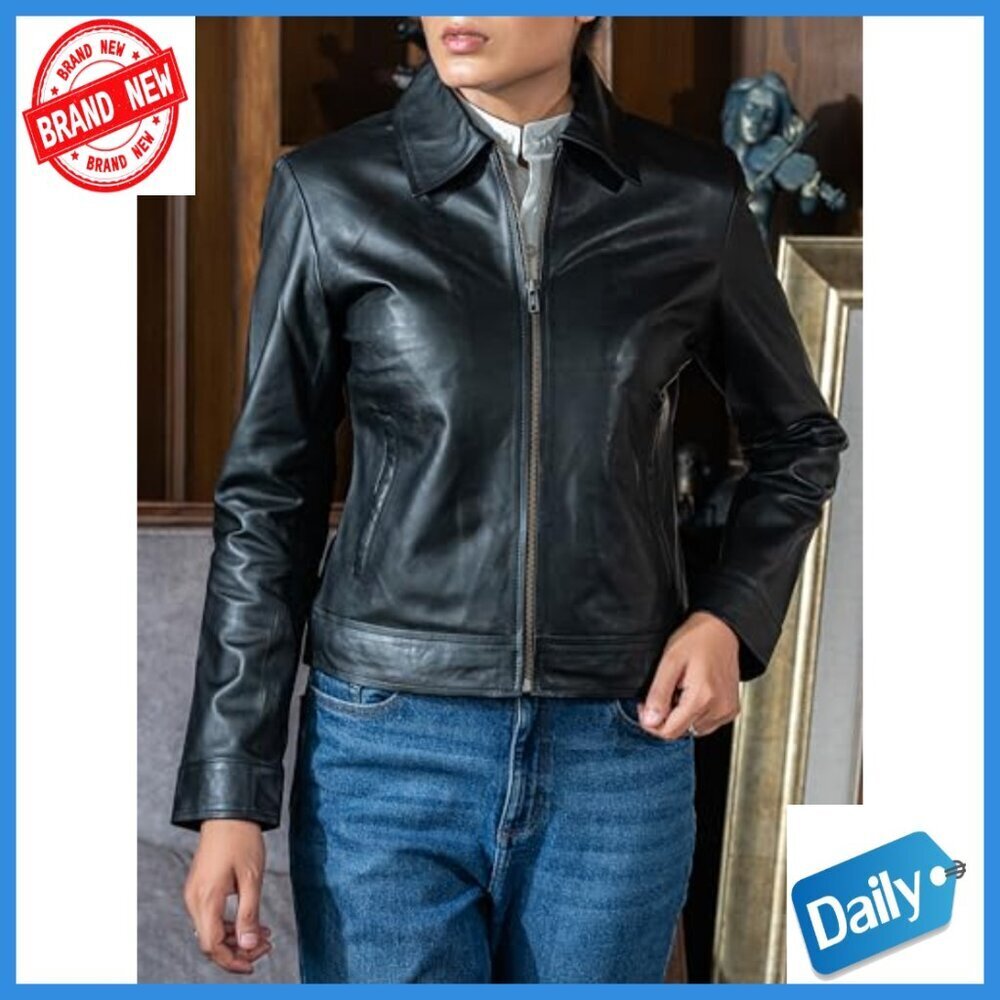Premium Lambskin Leather Jacket with Polo Collar, Quilted Lining, Fitted Style - Picture 4 of 6
